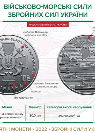 Дві монети Військово морські сили Збройних Сил України