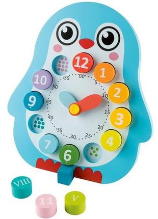 Красочный обучающий набор деревянные часы-сортер-пазлы пингвин...