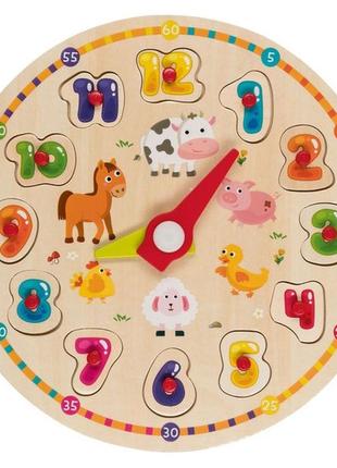 Деревянная головоломка-пазл-вкладыш часы с животными playtive....