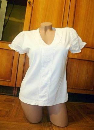Белая футболка dash 100% коттон,рукава-фонарик,вставки с вышивкой