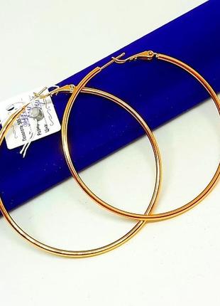 Серьги-кольца позолоченные, сережки конго, позолота, д. 6,5 см