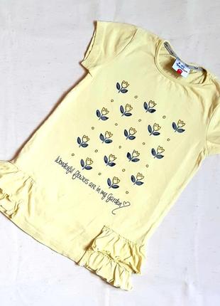 Ярко желтая хлопковая футболка туника тюльпаны topolino герман...
