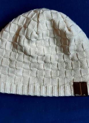 Вязаная теплая белая шапка на флисе polartec one size