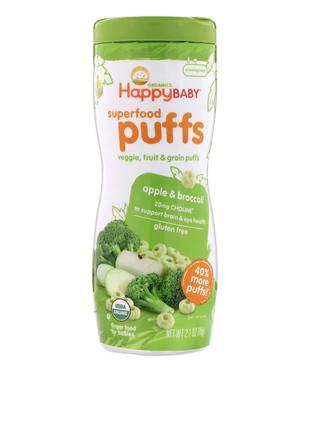 Органические колечки из злаков HappyBaby Superfood Puffs, ябло...