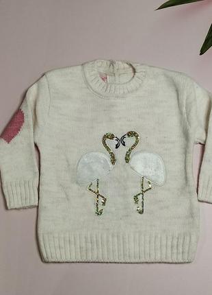 Красивый свитер с фламинго для девочки 2/3 года