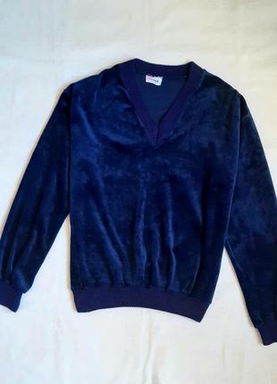 Синий велюровый пуловер свитер унисекс на 12-14 лет