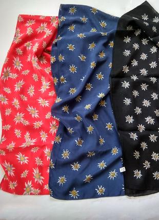 Шикарный шелковый шарф платок с эдельвейсами, made in Swiss