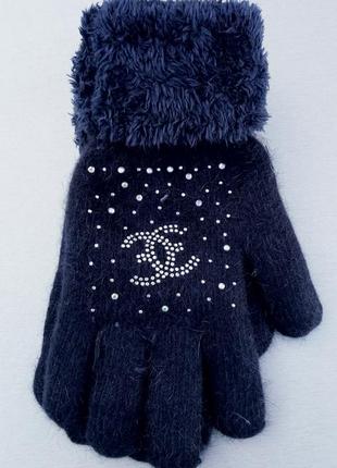 Перчатки женские вязаные зимние теплые синие черные бордовые