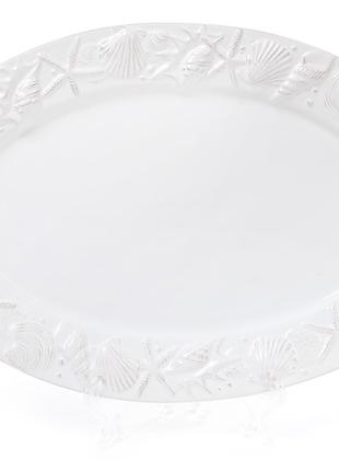 Блюдо керамическое овальное 34см Морские мотивы, цвет - белый