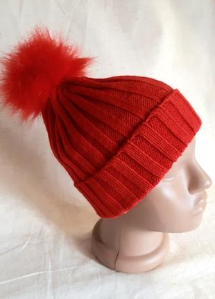 Красная с блеском классная вязаная шапка с помпоном primark ан...