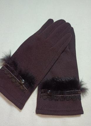 Женские  перчатки. коричневые перчатки. теплые перчатки