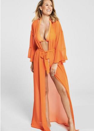 Оранжевый халат, накидка, кимоно с поясом  от by very
