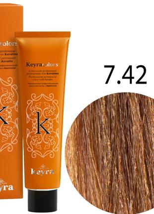 KEYRA Профессиональная краска для волос Keyracolors 7.42 блонд...