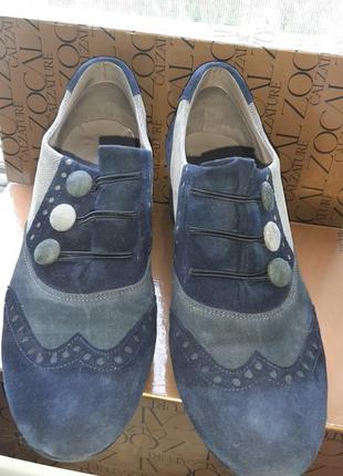 Итальянские брендовые полностью кожаные синие туфли