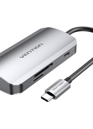USB-хаб VENTION 6-in-1 USB-C to USB3.0x3/SD/TF/PD Grey (TNHHB)