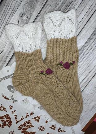 Вязаные носки - ажурные носки винтаж - идея для подарка - шерс...