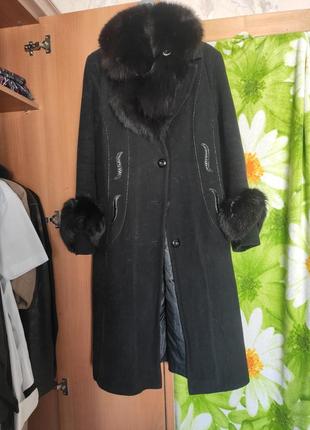 Пальто жіноче чорне 48 50 l lx з хутром довге осіннє зимове ду...