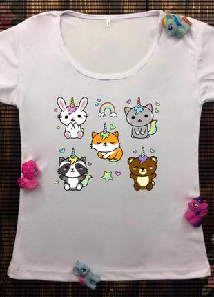 Женская футболка с принтом - животные-единорожки