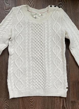 Женский вязанный свитер с узором косичка, крупная вязка h&m белый