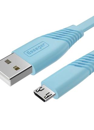 Кабель зарядный Essager USB A to microUSB плоский кабель 2м Bl...