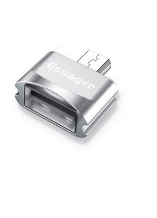 Адаптер Essager Micro USB OTG to USB Silver (ECJOTGM-WJ10)