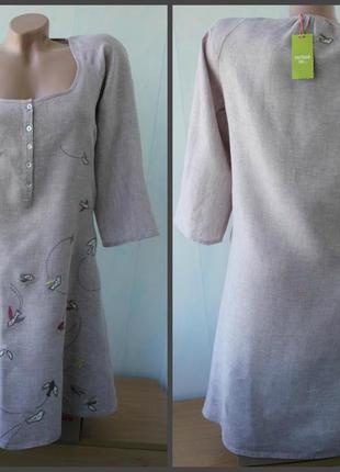 Льняное платье (туника) с вышивкой white stuff , лен