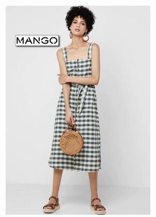 Сарафан платье в клетку mango зелёное/бежевое размер m