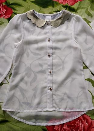 Біла,святкова шифонова блуза для дівчинки 5-6 років