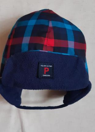 Классная теплая шапка шлем в клетку polarn o.pyret швеция разм...