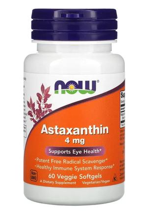 NOW Foods, астаксантин, 4 мг, 60 рослинних капсул