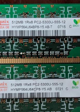 2 планки оперативной памяти DIMM DDR2 512Mb DDR2-667 Hynix PC5300