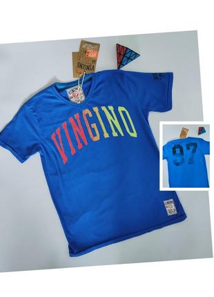Синяя футболка с образным вырезом и ярким принтом vingino, 152...