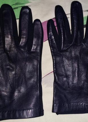 Демисезонные перчатки без подкладки, кожа+текстиль