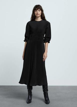 Новое платье zara черное длинное макси длинным рукавом плиссир...