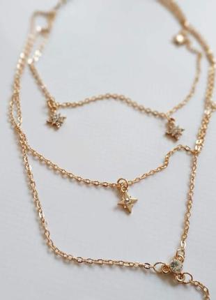 Кулон ожерелье золотое с камнями каскад цепочка на шею колье