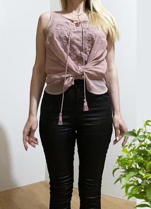 Eur 38-40 летняя пудровая блузка блуза полупрозрачная