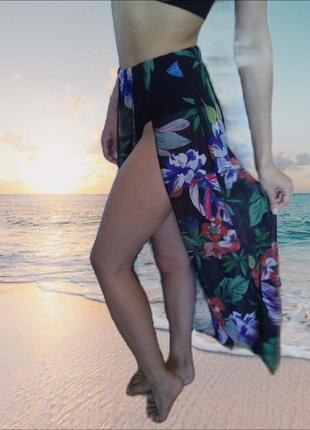 Необычная пляжная макси юбка плавки цветочный принт/прозора сп...