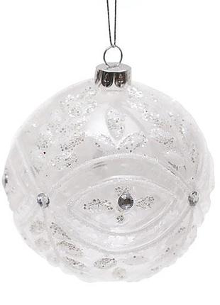 Набор (4шт.) ёлочных шаров с кристаллами, 10см, цвет - белый
