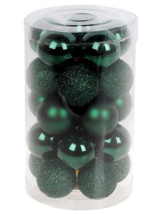 Набор елочных шаров 3см, цвет - тёмно-зелёный, 25шт: 5шт - мат...