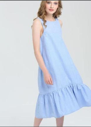 Небесно-блакитна сукня, сарафан з воланом