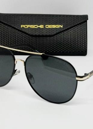 Porsche design модные солнцезащитные очки капли черные с золот...