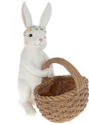 Декоративная статуэтка-кашпо Кролик с корзиной 26.5см, цвет - ...