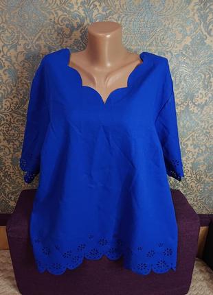 Красивая синяя женская блуза прошва блузка блузочка большой ра...