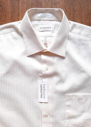 Рубашка van heusen белая светло-бежевая xl, хлопок 16,5"