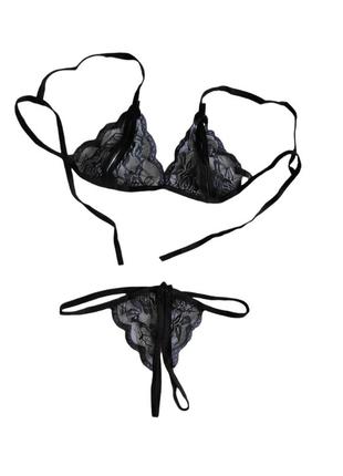 Комплект сексуального білизни чорне мереживне плетиво сексуаль...