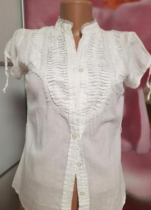 Белая блуза на короткий рукав фонарик, индия