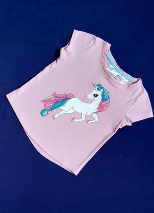 Розовая хлопковая футболка h&m швеция единорог на 1,5-2 года (...