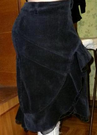 Вельветовая юбка миди g.r.c. с шифоновой оборкой черная-графит...