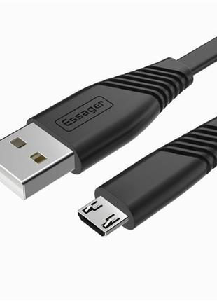 Кабель зарядный Essager USB A to microUSB плоский кабель 2м Bl...
