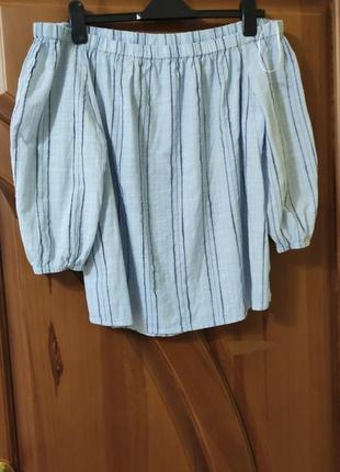 Хлопковая блуза с открытыми плечами и обьемными рукавами, р.48-50